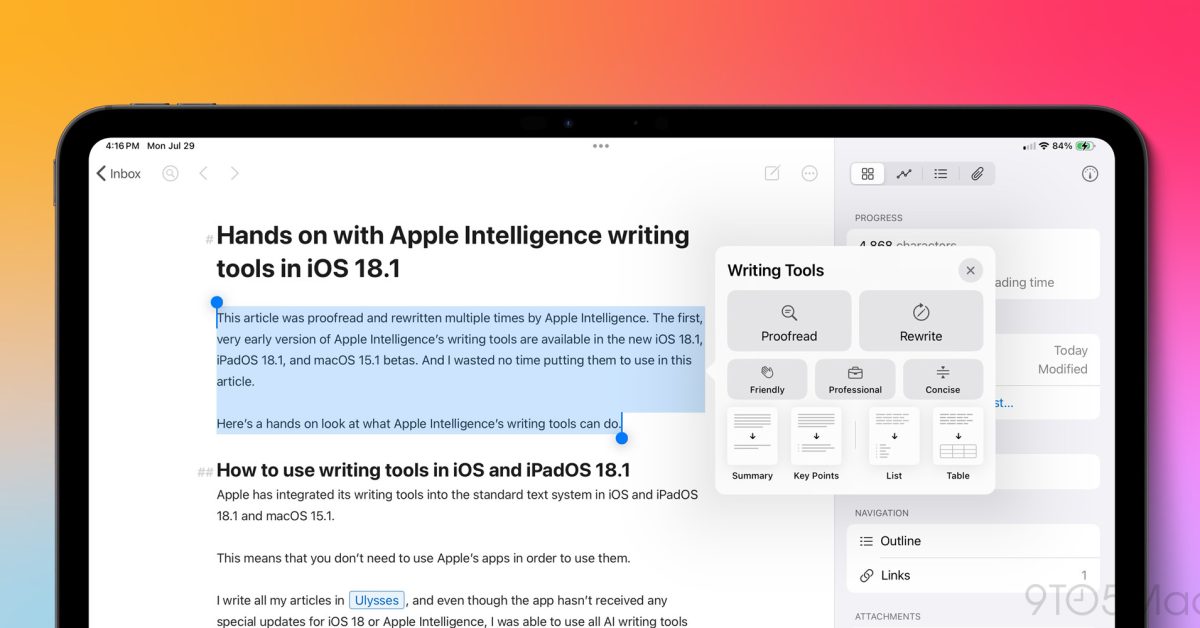 Hands on with Apple Intelligence writing tools in iOS 18.1 [Video]